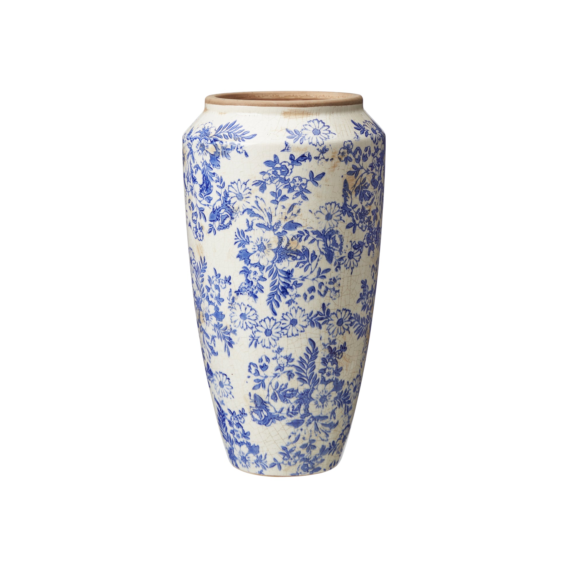 Blue Tall Floral Terracotta Vase