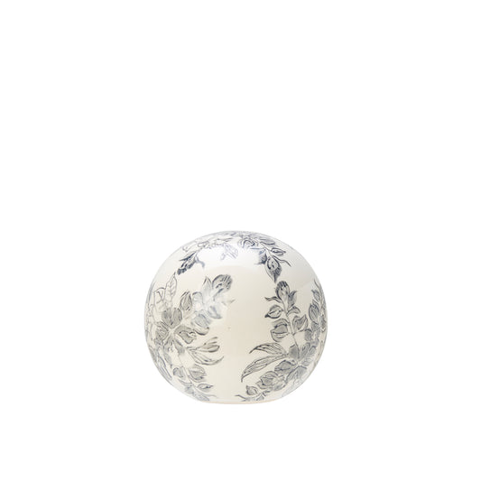 Grey and White Floral Decorative Sphere 