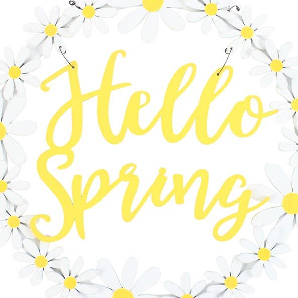 Hello Spring Hanging Daisy Wreath Decoration