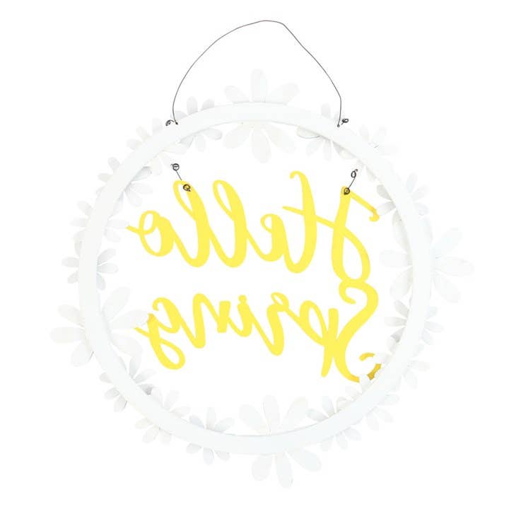 Hello Spring Hanging Daisy Wreath Decoration