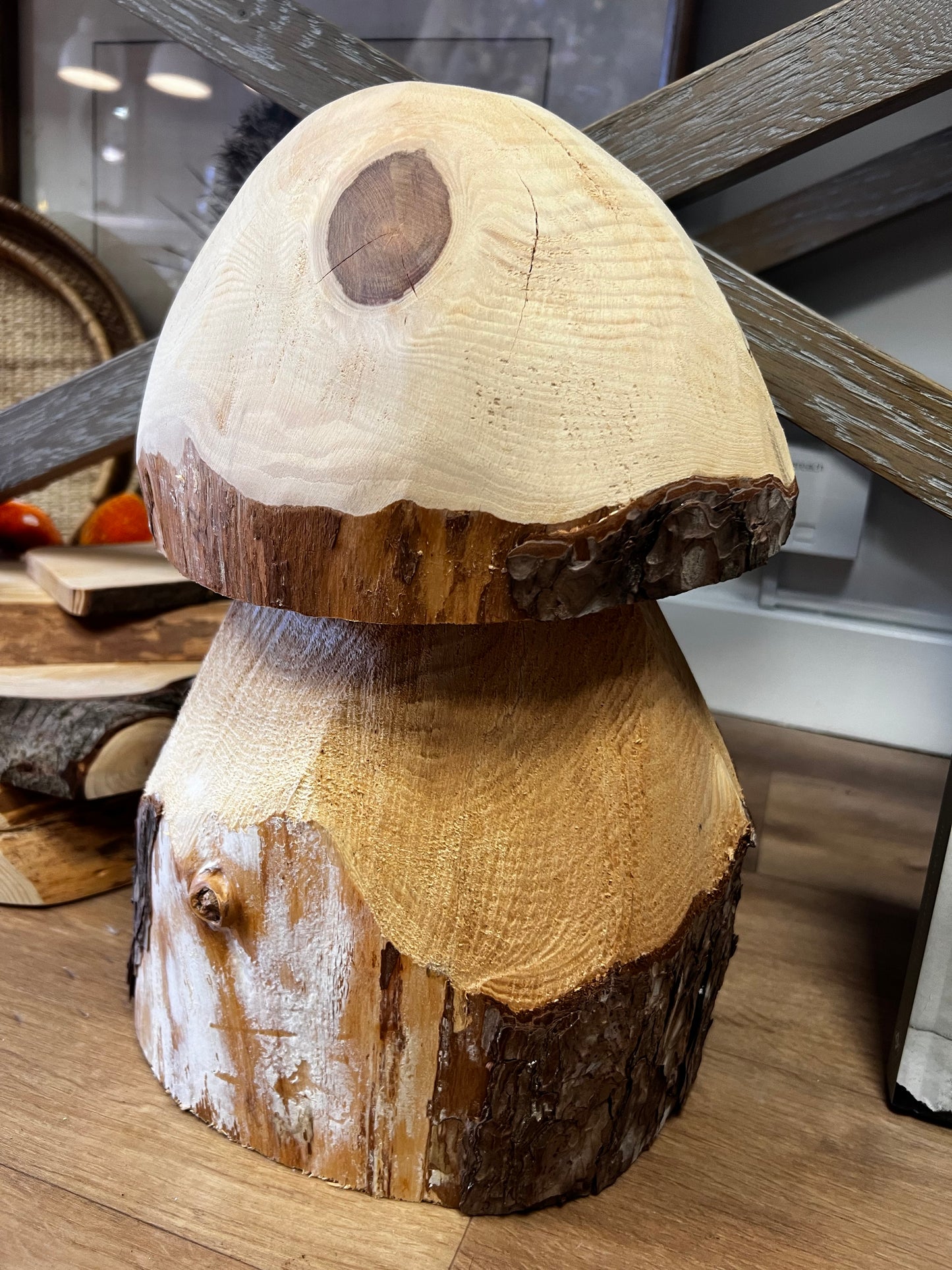 Wooden toadstool hand-caved