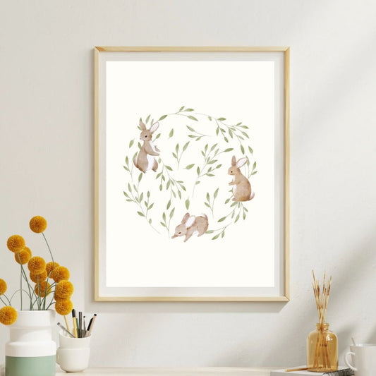 Three Bunnies Woodland Print