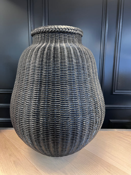 XL Black Rattan weave Vase