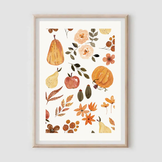 Pumpkin and Leaves Fall Print