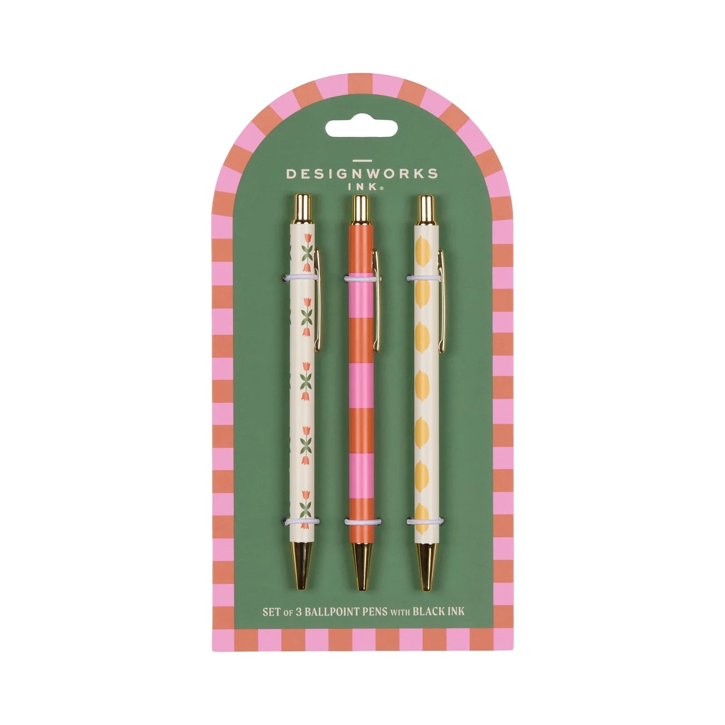 A Dopo Set Of 3 Pens - Flower Stripe Lemon