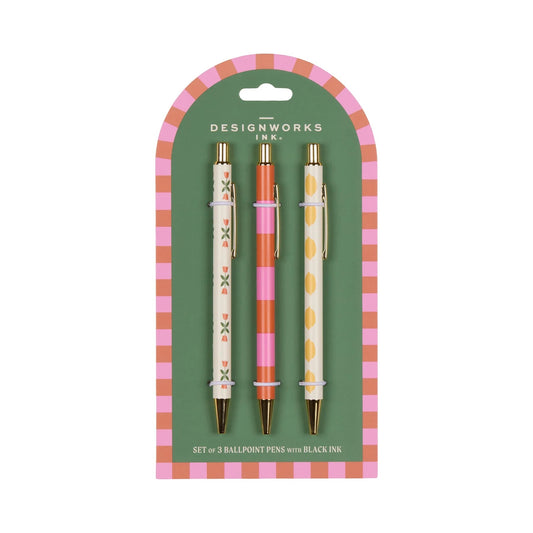 A Dopo Set Of 3 Pens - Flower Stripe Lemon