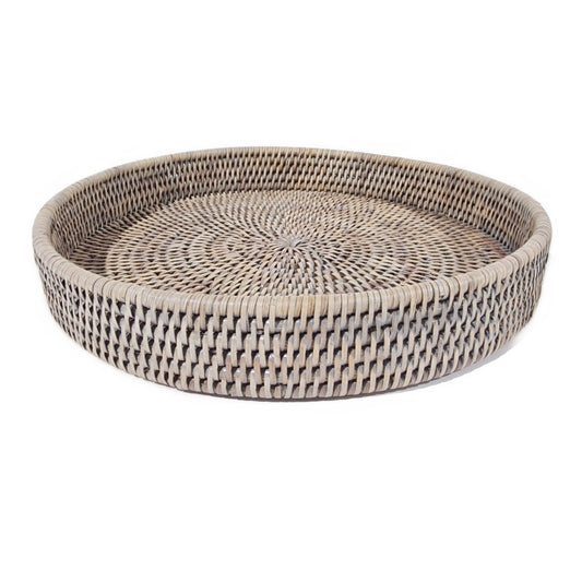 Round Rattan Grey Tray