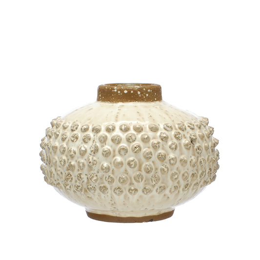 Large White Spotted Round Terracotta Vase