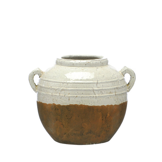 Aged Cream Round Terracotta Vase 