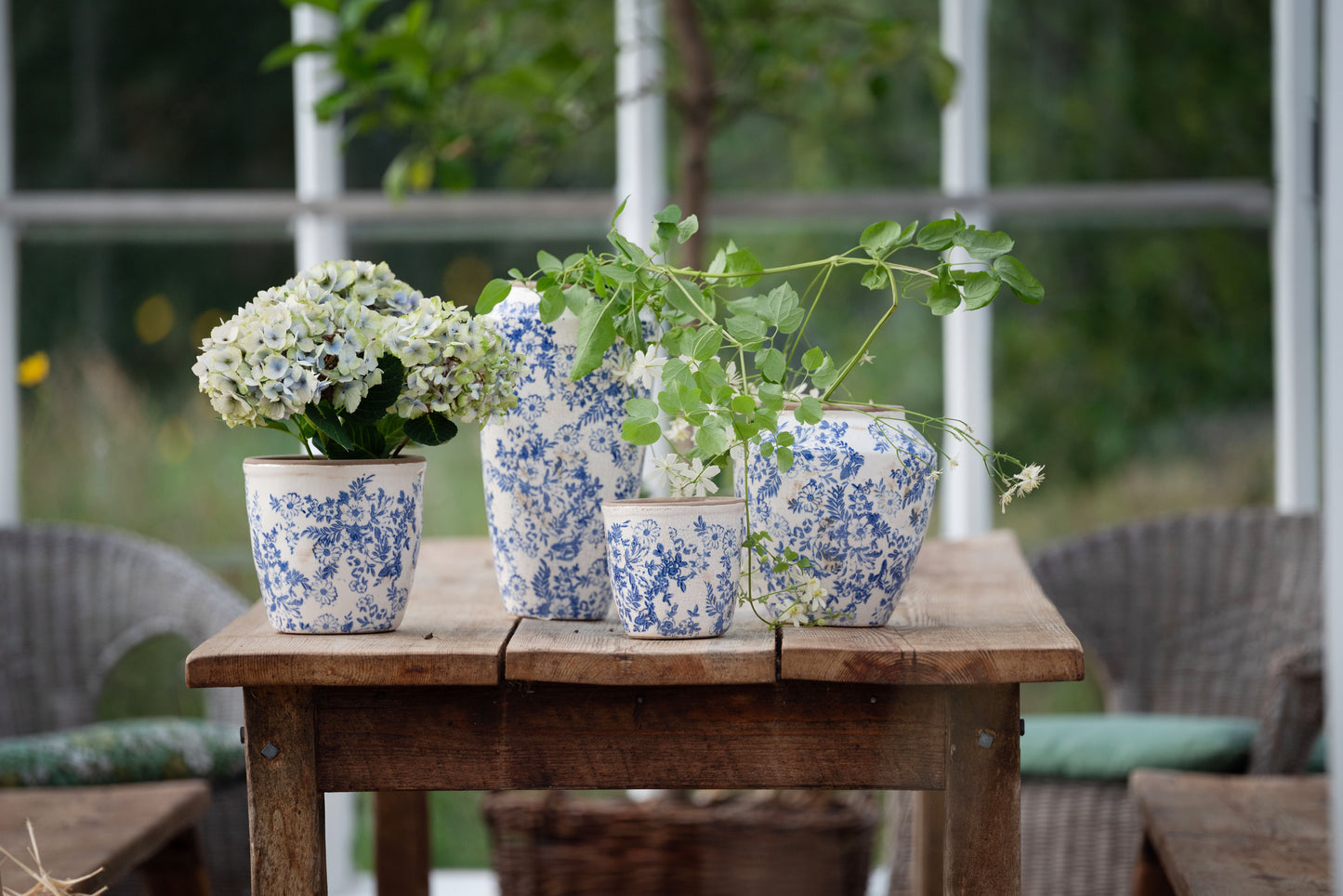 Blue Floral Terracotta Vase