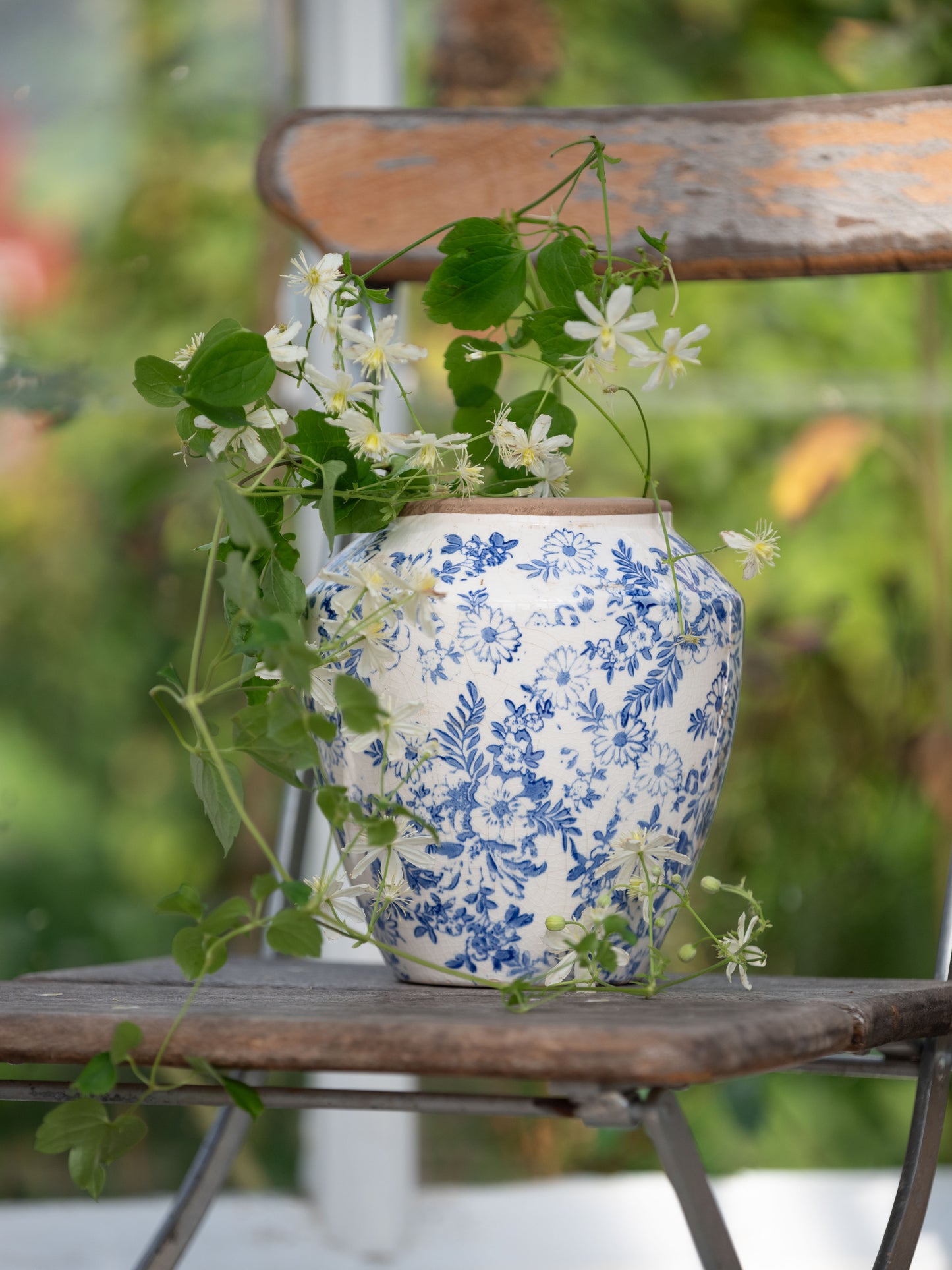 Blue Floral Terracotta Vase