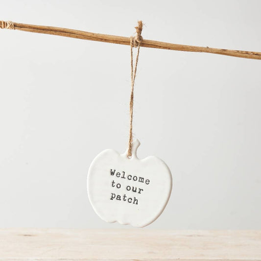 Ceramic Welcome to our Patch Pumpkin Hanger